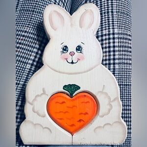 Vintage Hand Carved & Hand Painted Wooden Easter Bunny Shelf Sitter